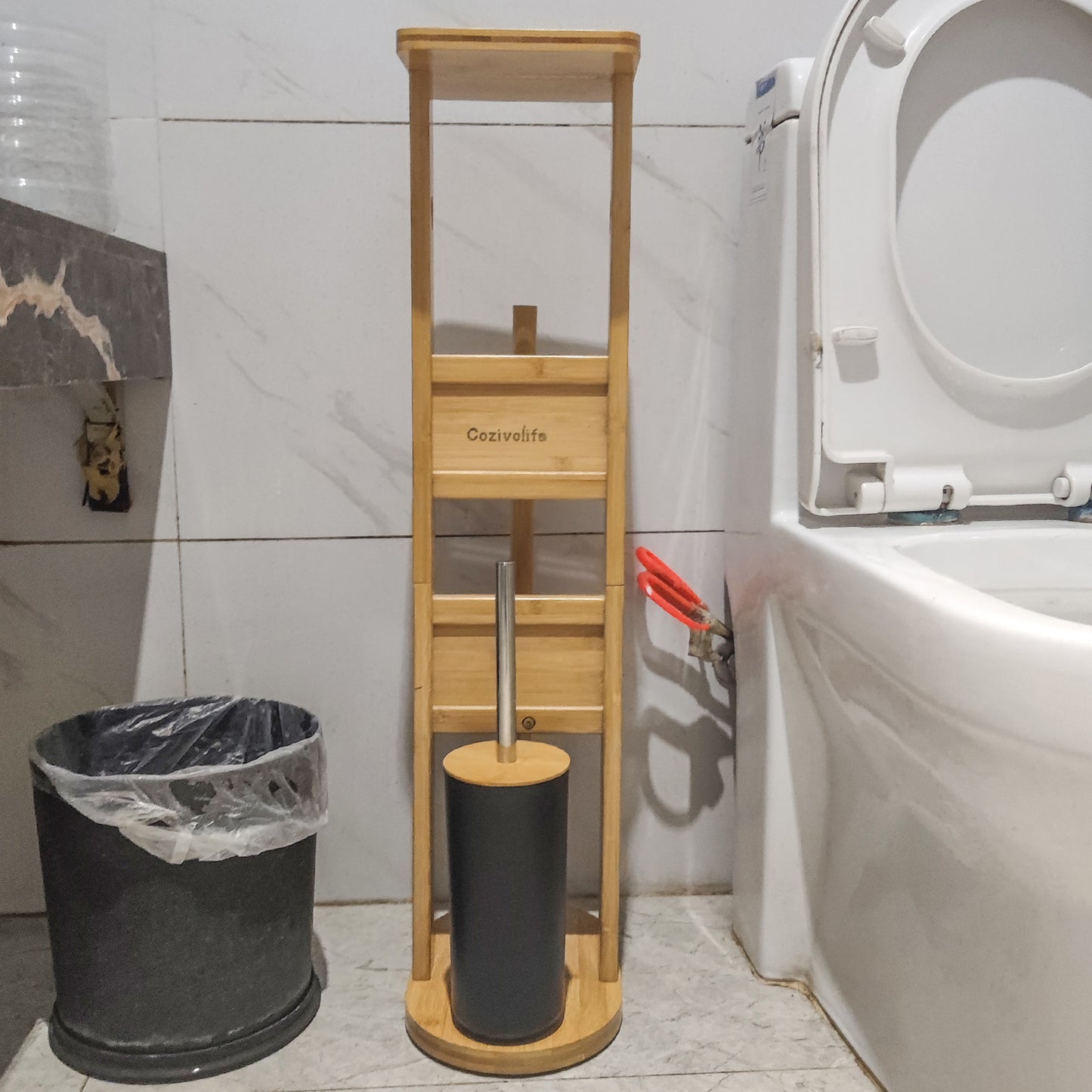 Cozivolife Toilet Paper Towel Storage Rack Bamboo